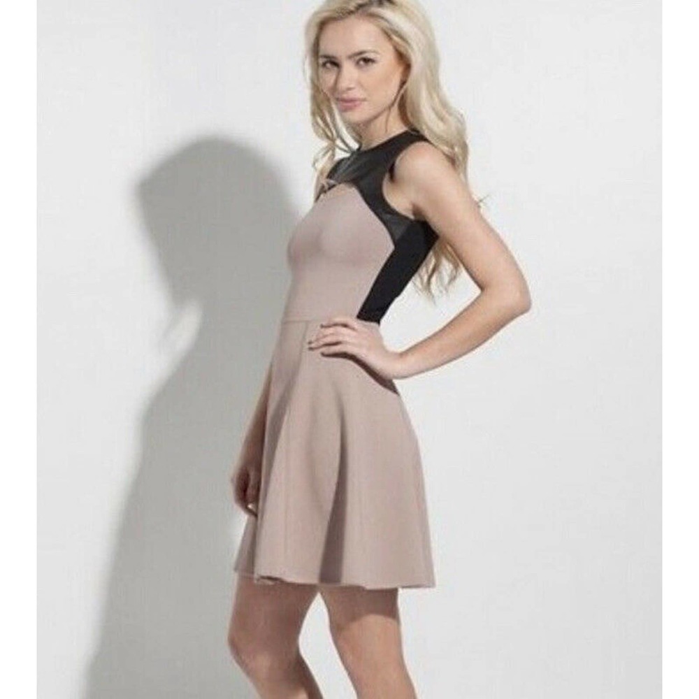 Cut25 by Yigal Azrouel Sz S Lamb Leather Ponte Knit Dress Fit Flare Black Mauve - Picture 3 of 8